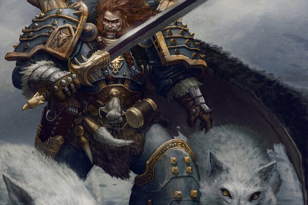 Viking, combattant avec l épée et le loup graphiques