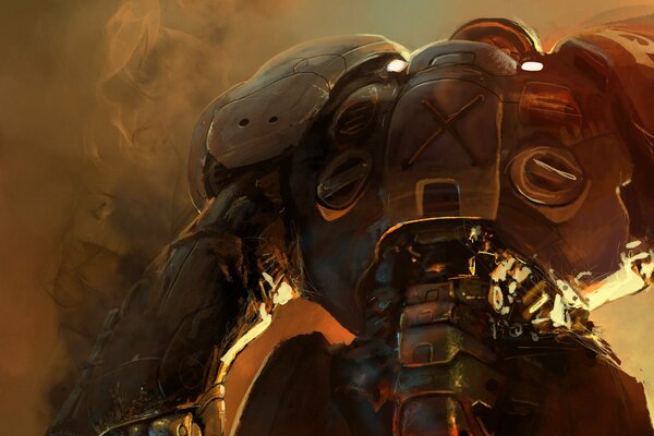 StarCraft marino como un personaje en armadura de poder en el humo