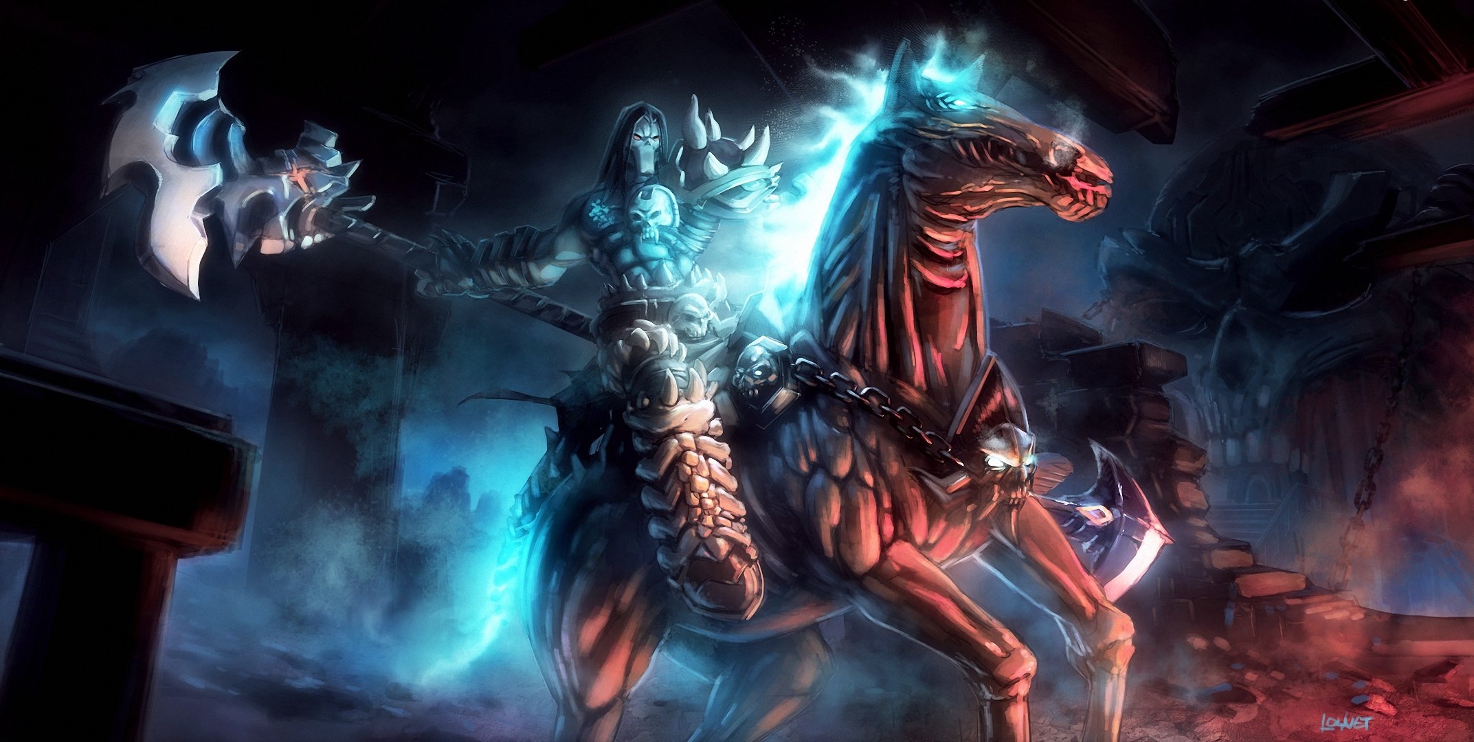 arte loyvet pierre darksiders 2 cavaliere arma cavallo morte non morti