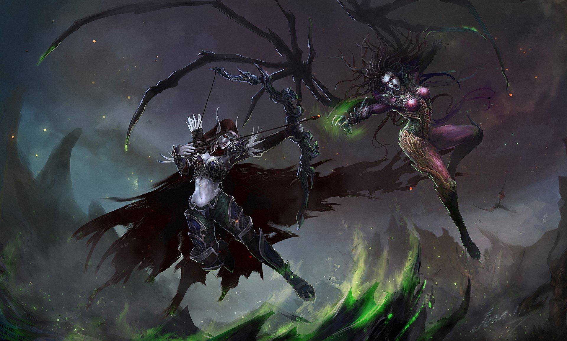 art world of warcraft starcraft sarah kerrigan sylvanas windrunner girls battle weapon torment wings rock