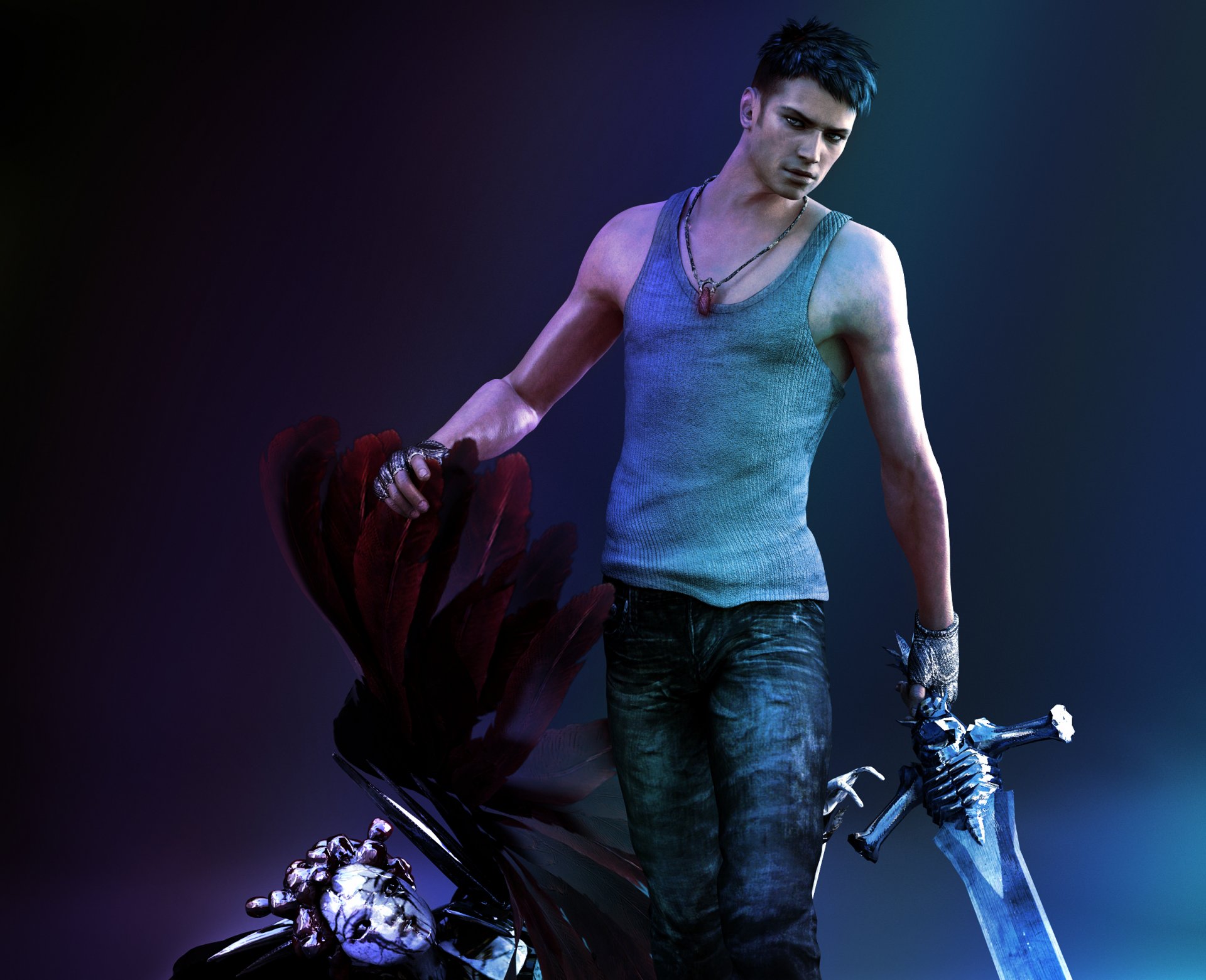 dmc devil may cry 5 dante schwert t-shirt blick federn töten dämon