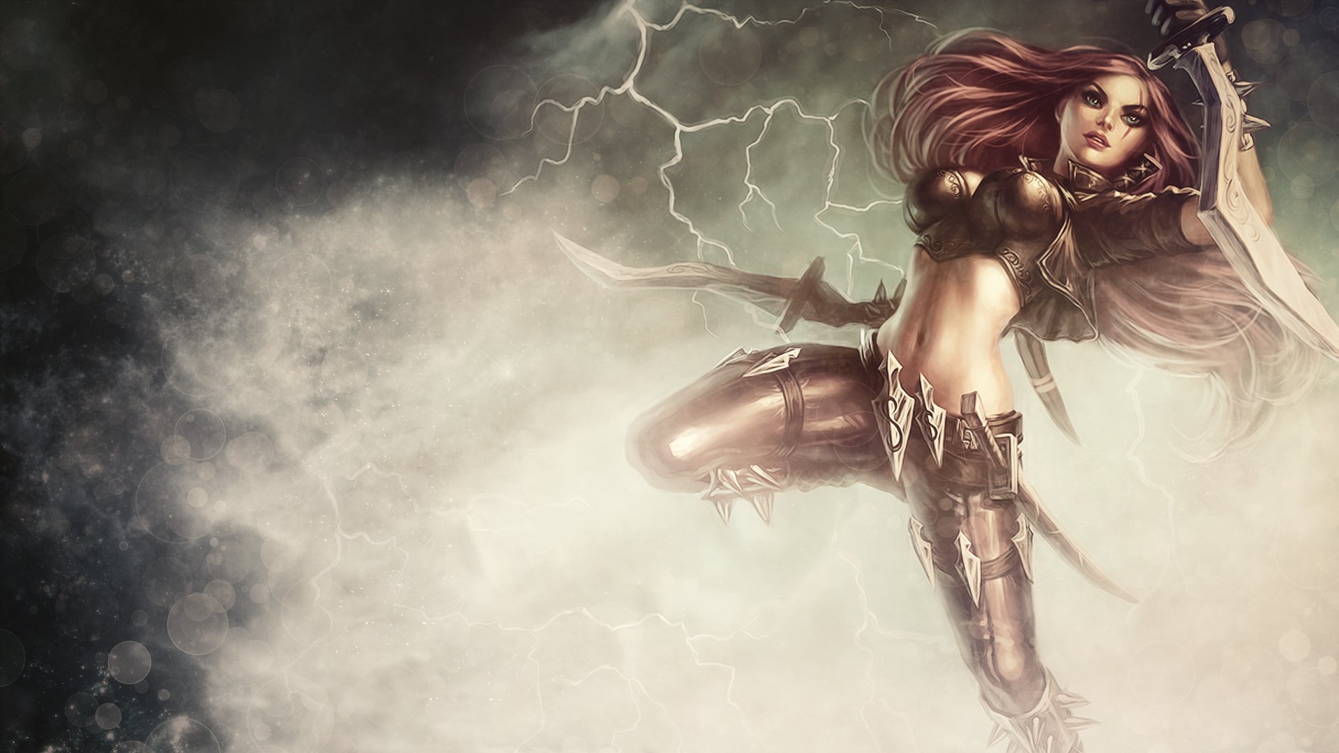 art league of legends katarina girl jump swords lightning