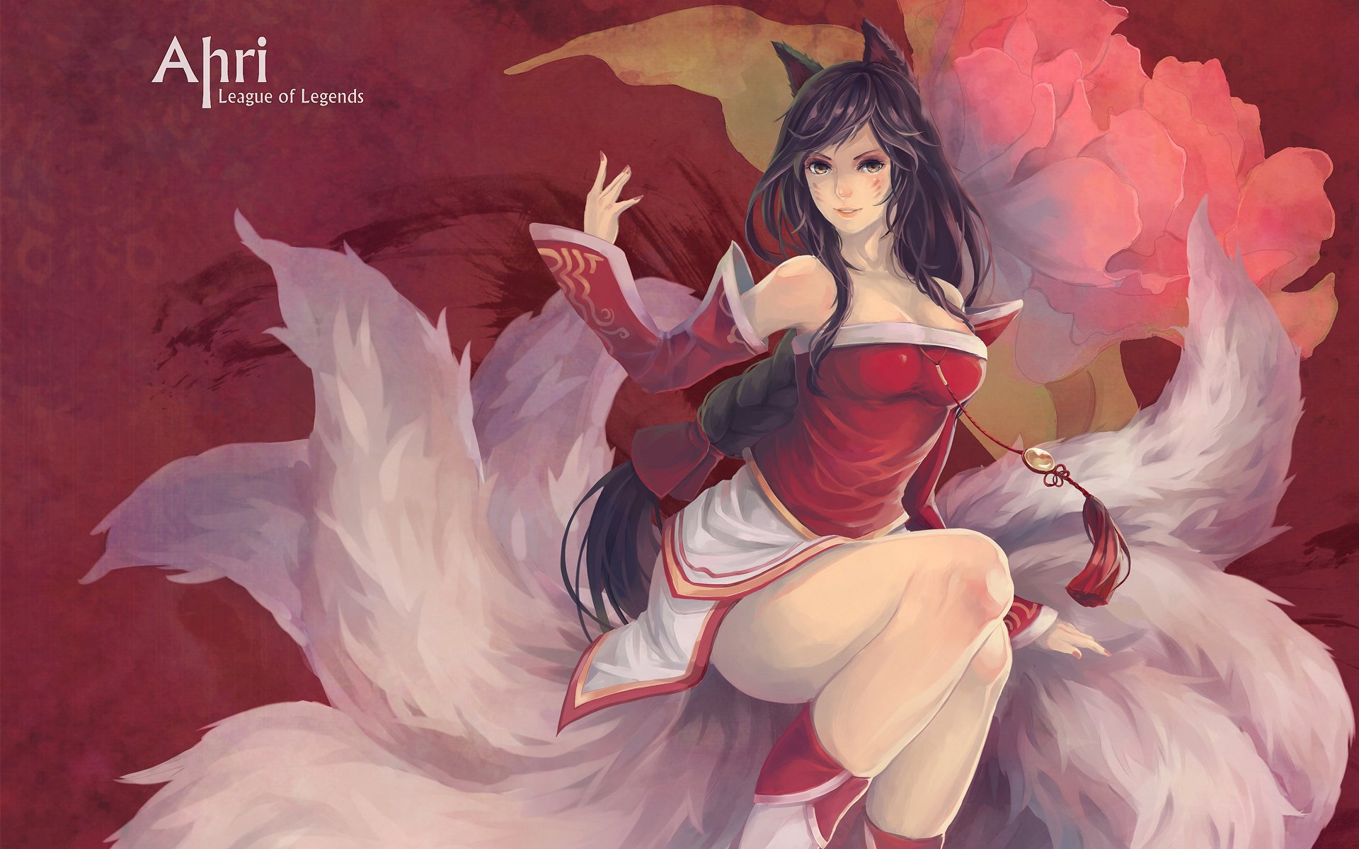 kunst yupi ahri league of legends mädchen schwänze ohren hintergrund