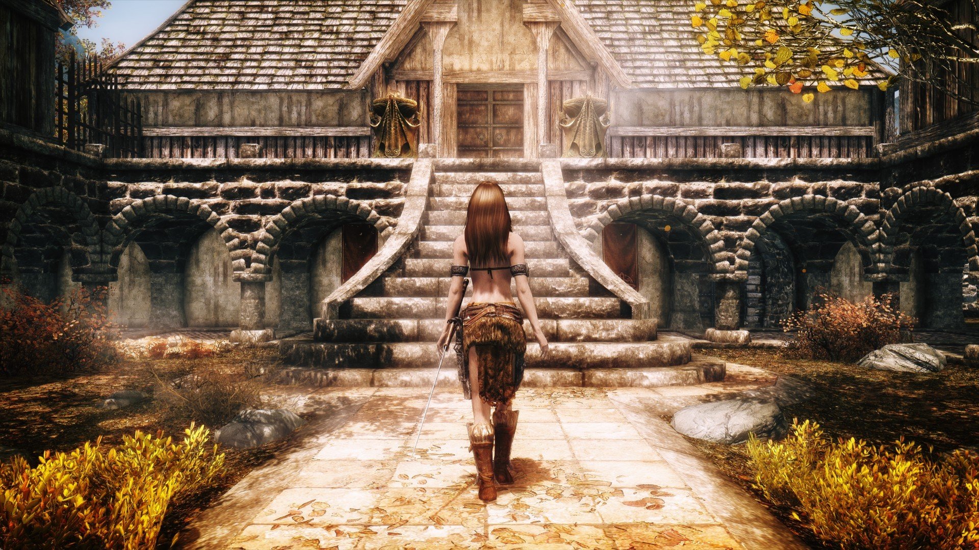 the elder scrolls v skyrim chica hierba casa carretera