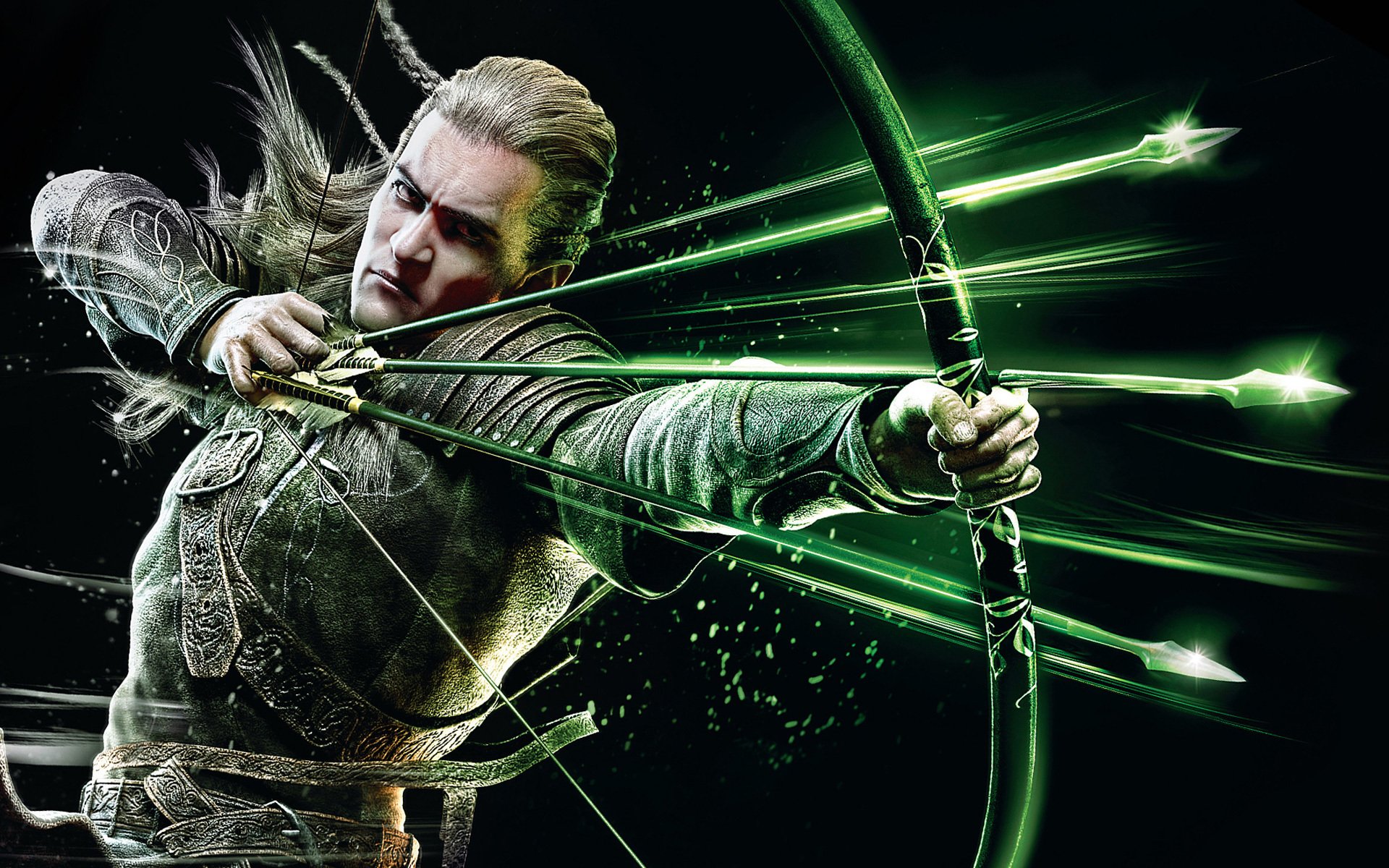 guardians of middle-earth legolas elf bow arrows dark background lord of the ring