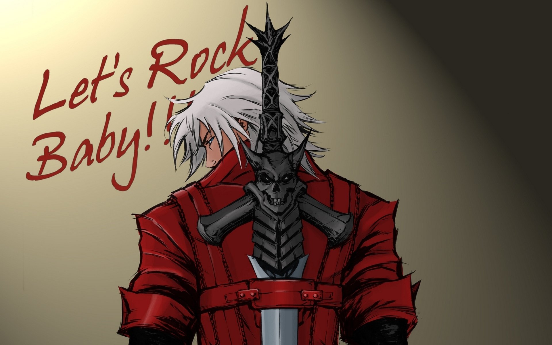 diablo puede llorar 1 dmc fondo de pantalla del juego dante vs dante rock vamos bebé fanart dante demon hunter semi-demonio espada rebelión ébano y gato medio demonio rebellion capa roja pistolas letras pared