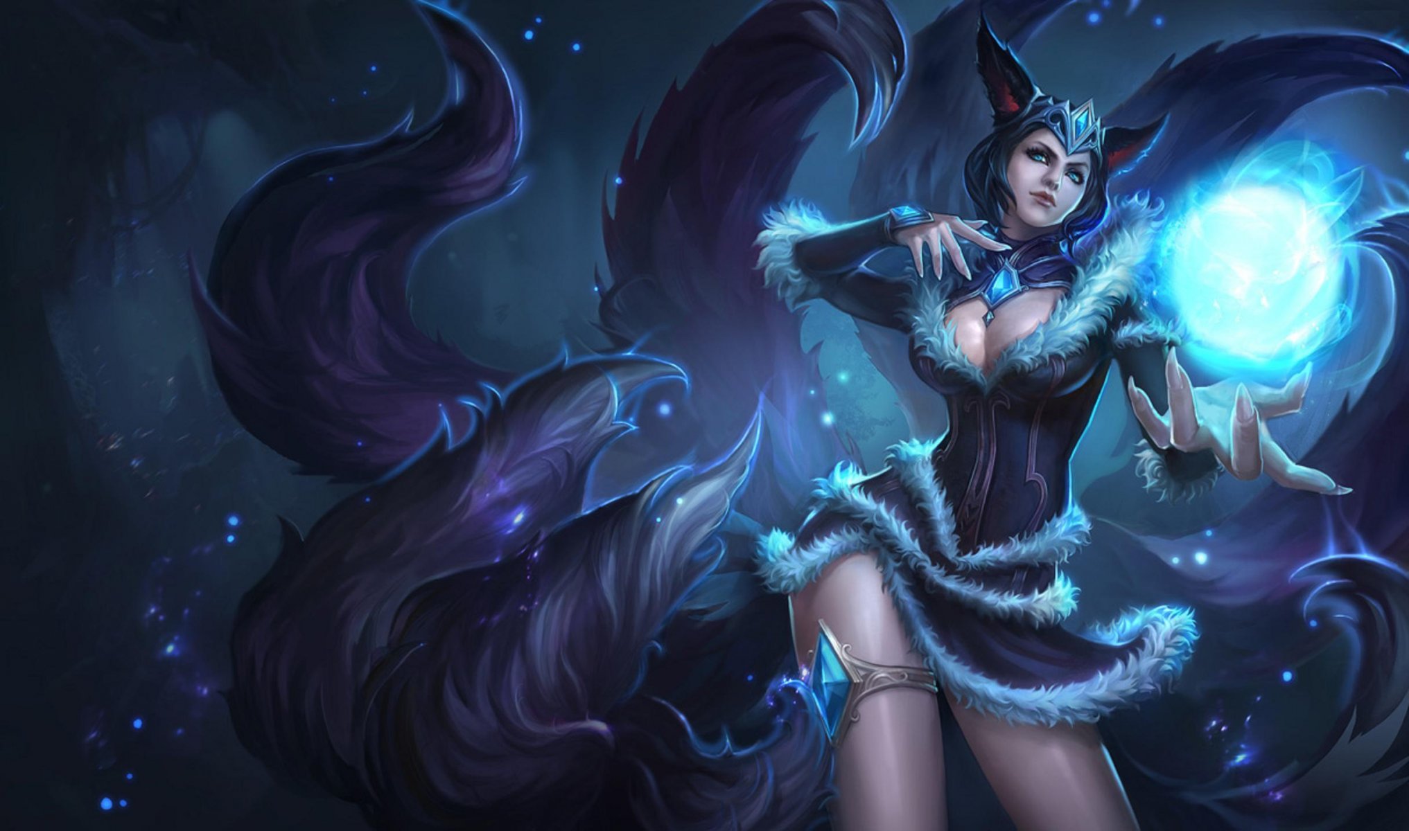 арт lol лига легенд ahri девушка уши хвосты магия шар сфера кристалл