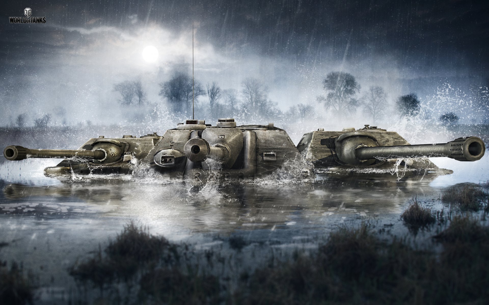 wargaming net world of tanks wot pt przeciwpancerne niebo chmury woda drzewa deszcz