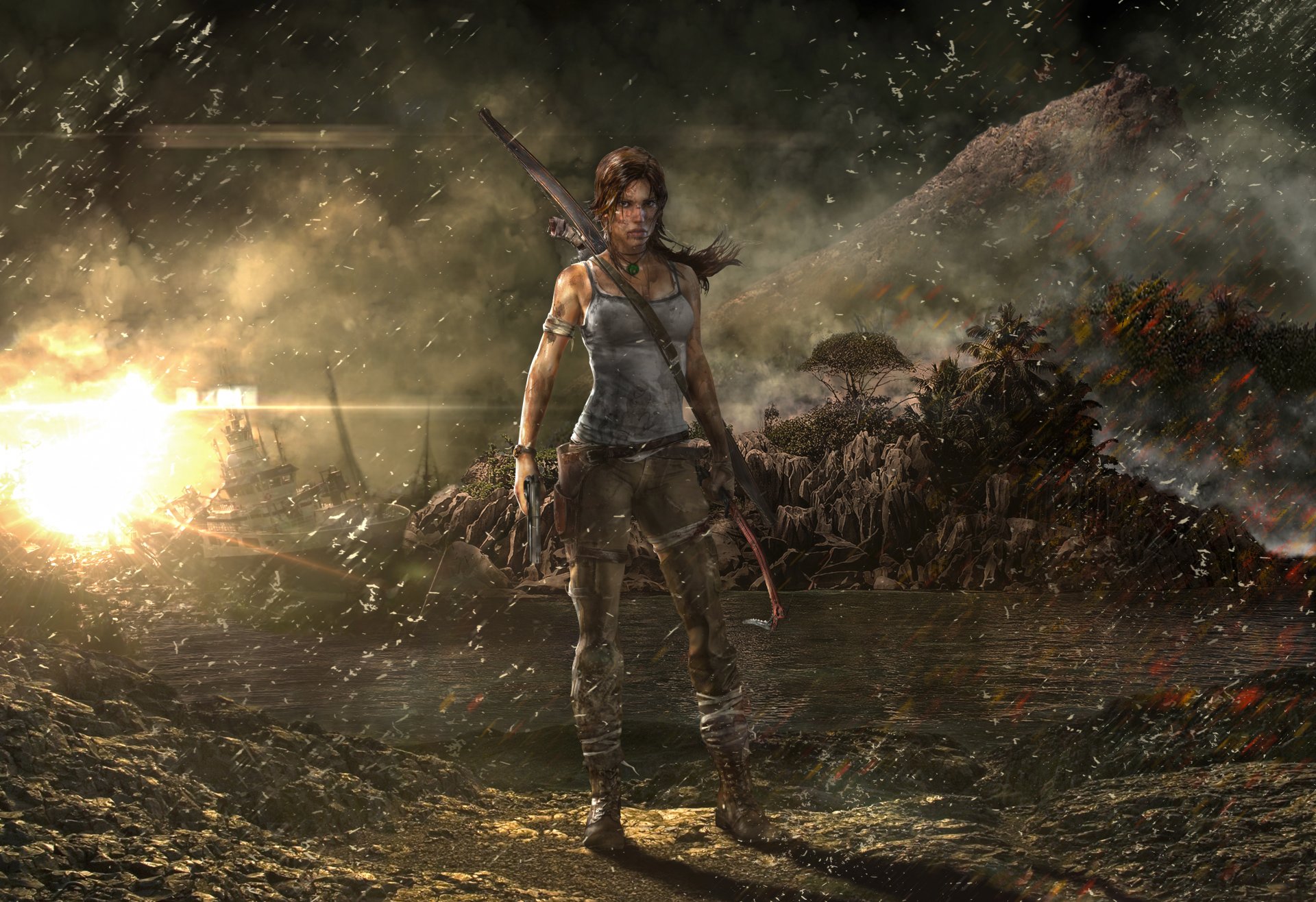 tomb raider tomb raider lara croft nave ragazza pioggia montagna