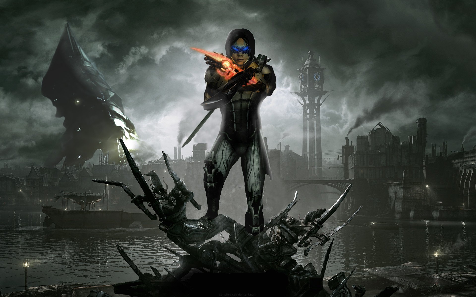 kai leng reaper dishonored dunwall city fan art mass effect 3