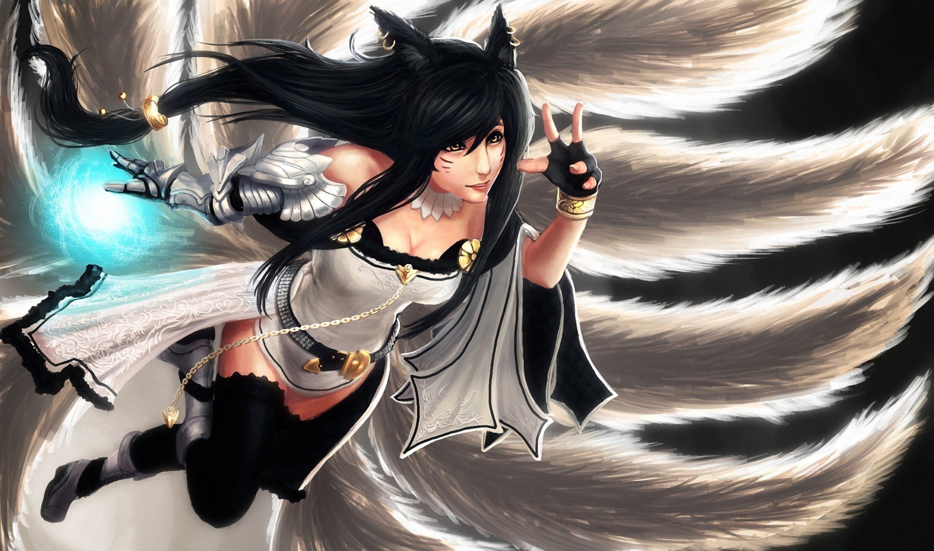 arte artnothearts ahri liga de leyendas chica colas magia