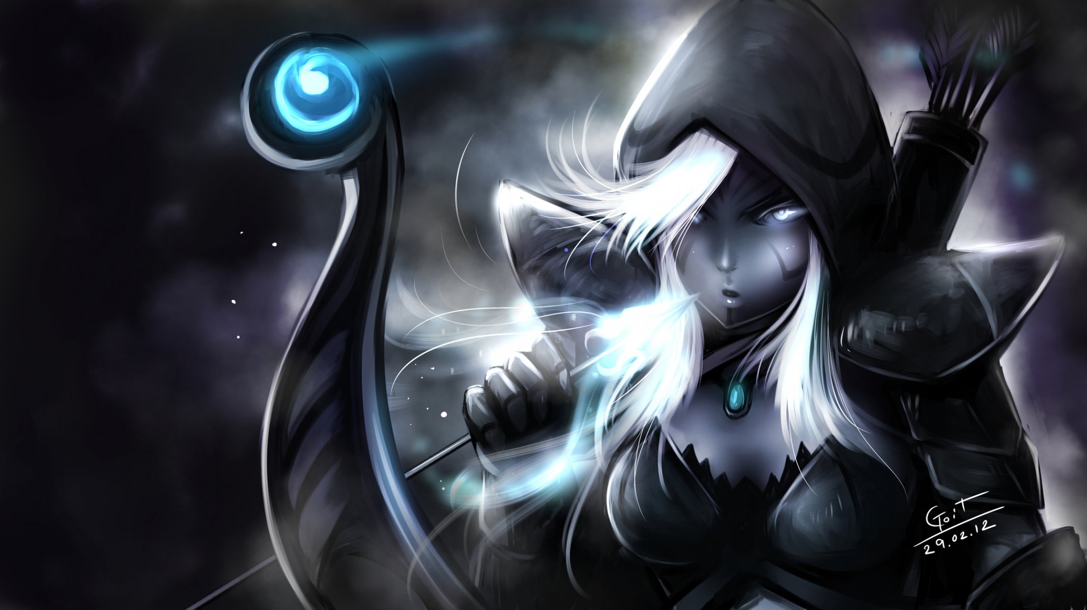 arte drow ranger dota 2 chica flecha elfo capucha arco