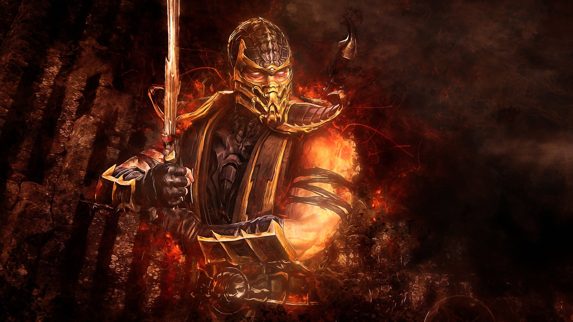 mortal kombat scorpion sword abstraction video game