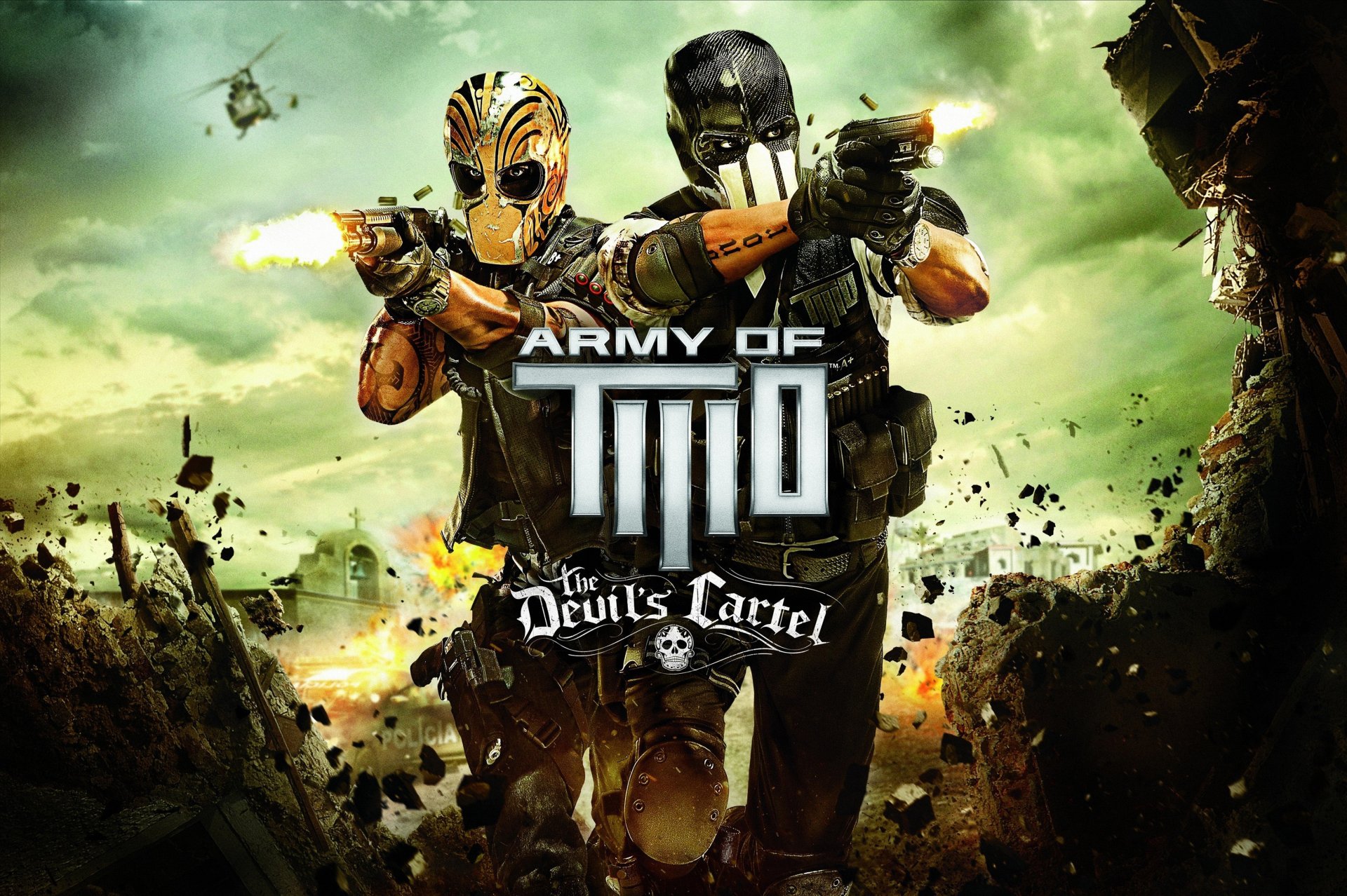 army of two: the devil s cartel alpha bravo mexico explosion masks weapon industrial complex helicopter