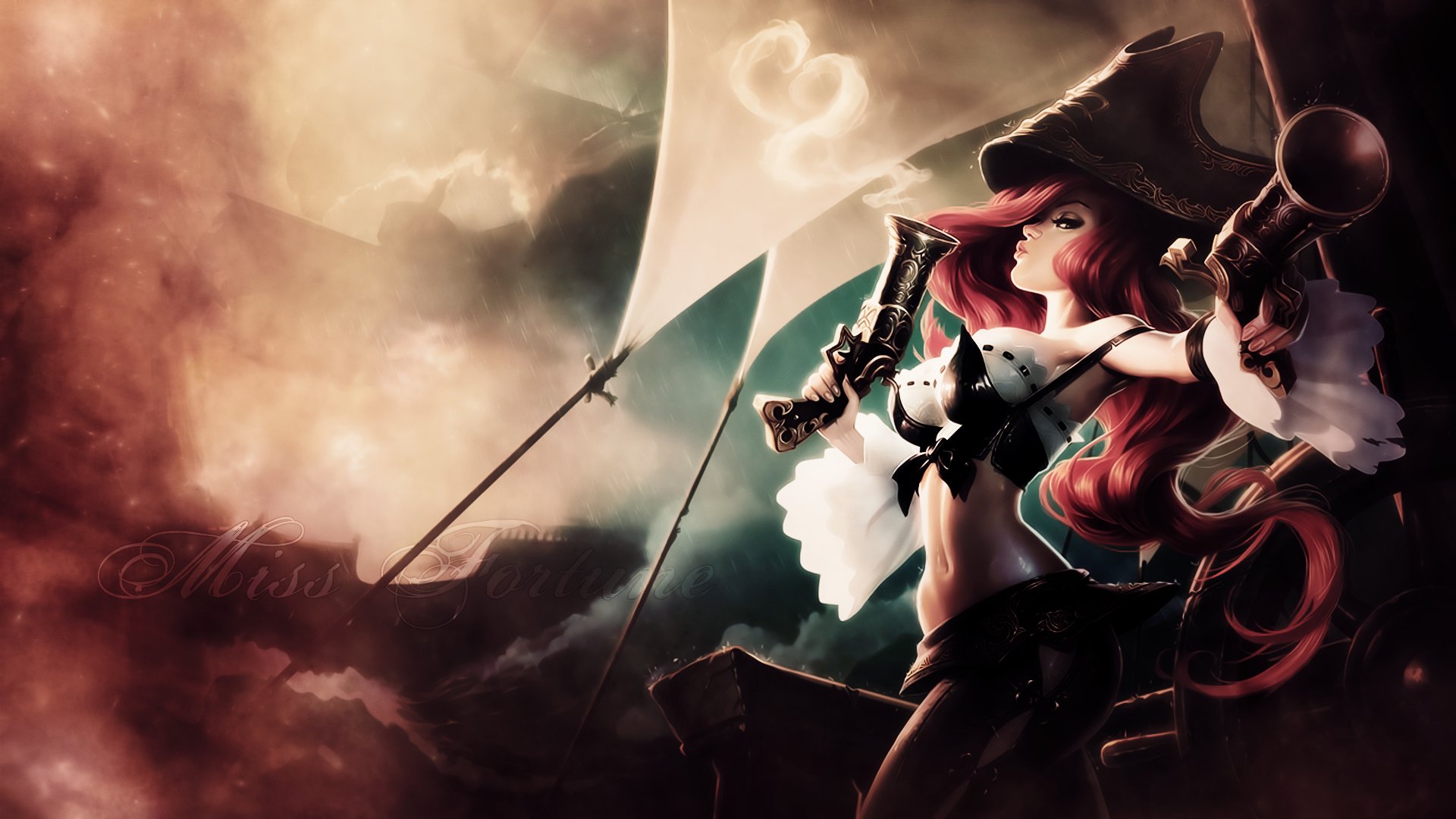 kunst league of legends miss fortune mädchen waffen revolver segel