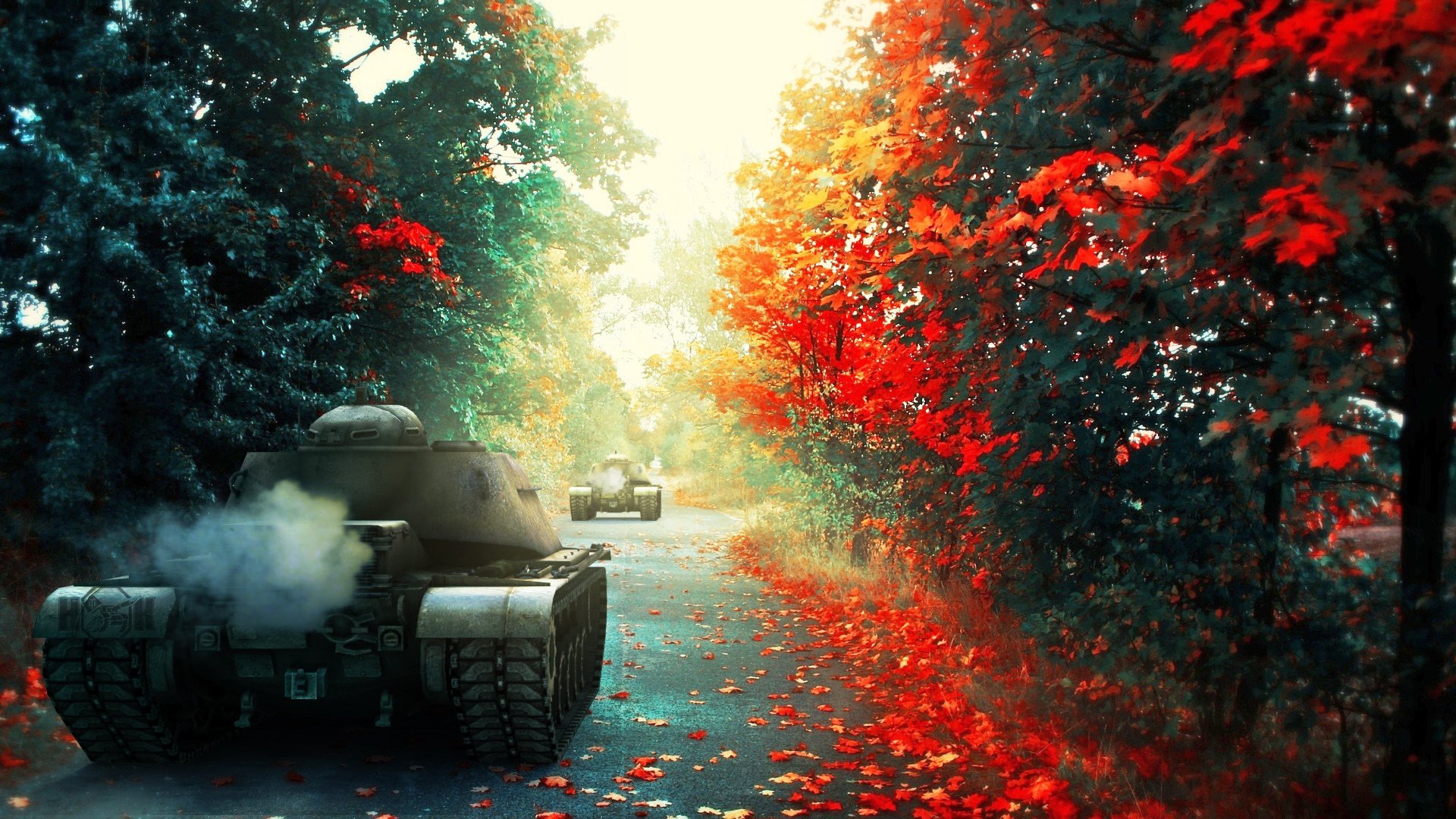 wot mundo de los tanques tanques arte s. t. v. o. l. bosque carretera t110e4 otoño