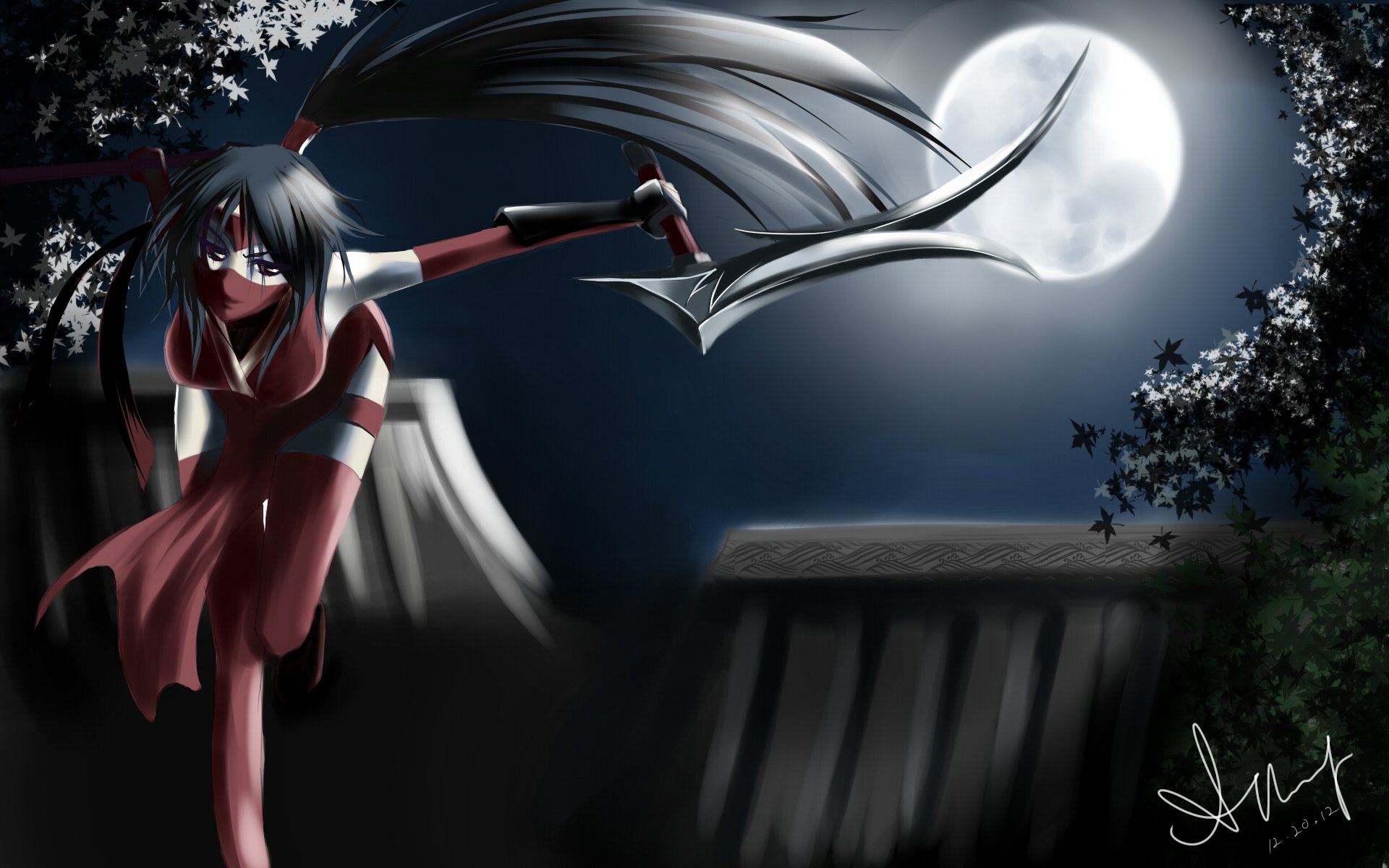 arte blackrosekjl liga de leyendas akali chica armas noche luna