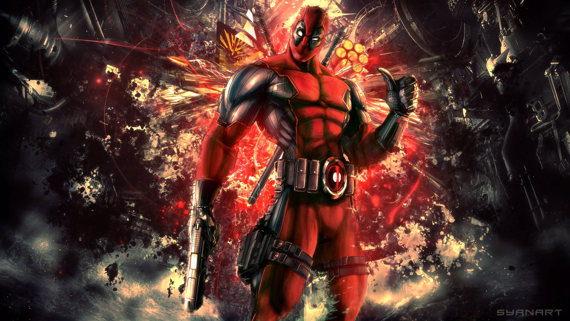 deadpool wade wilson mercenaire anti-héros abstrait high moon studios activision publishing marvel bande dessinée tenue rouge costume jeux vidéo fond