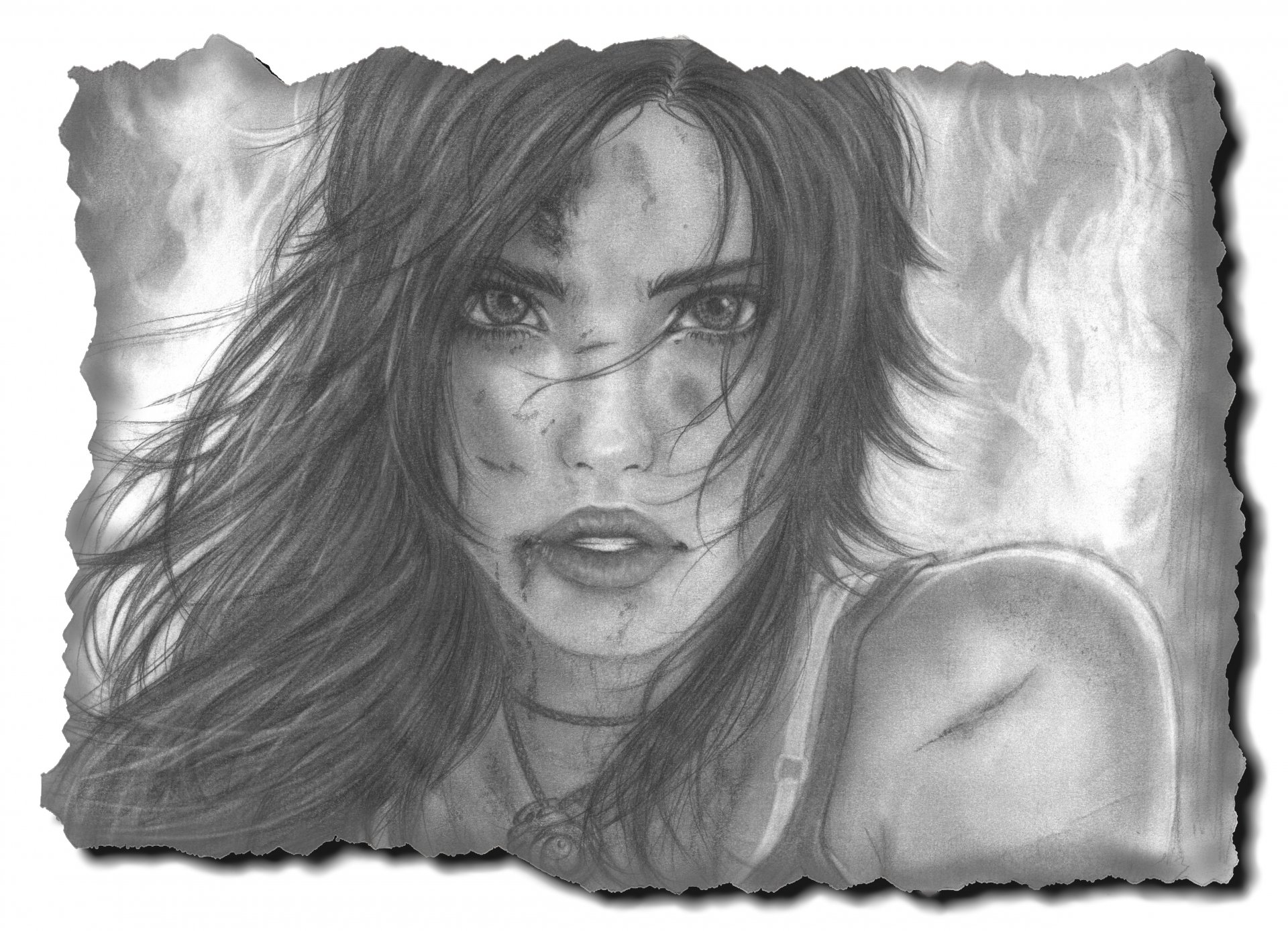 lara croft tomb raider art dessin fille visage regard lèvres cheveux