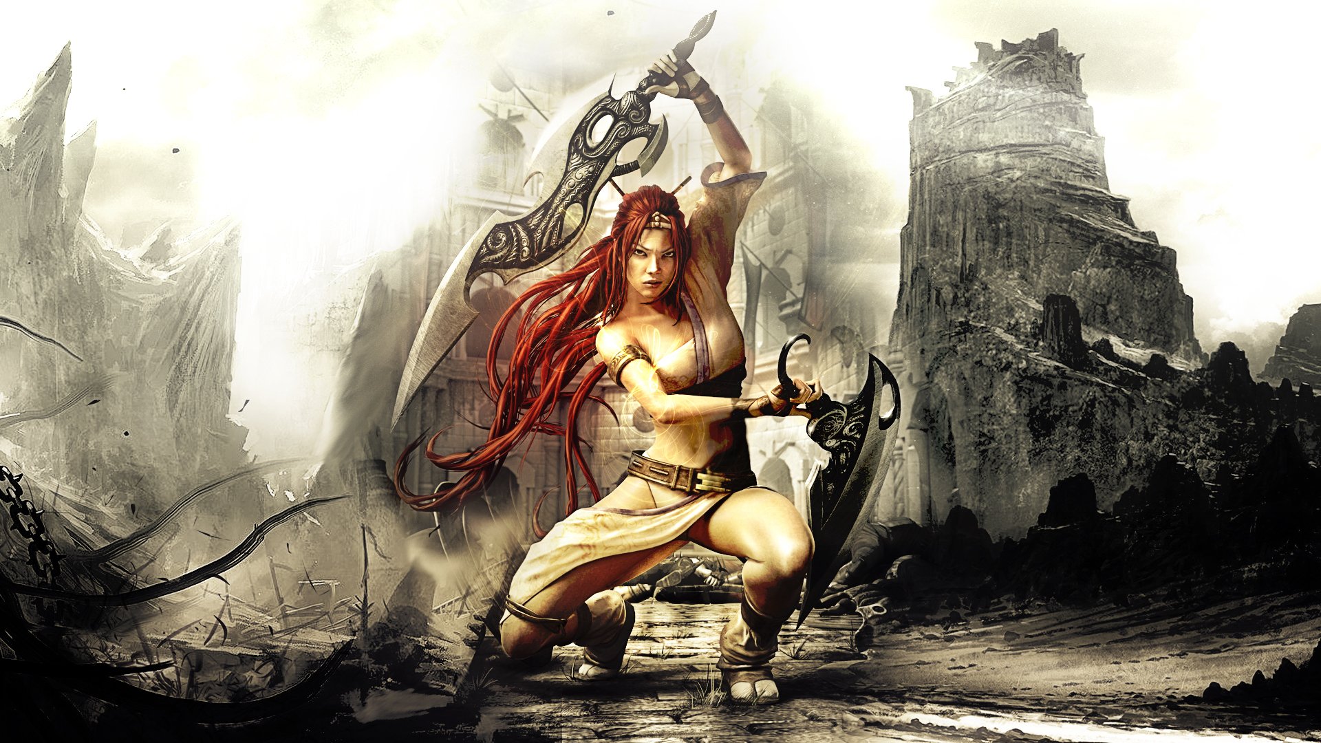 heavenly sword nariko girl warrior weapon swords ruins town