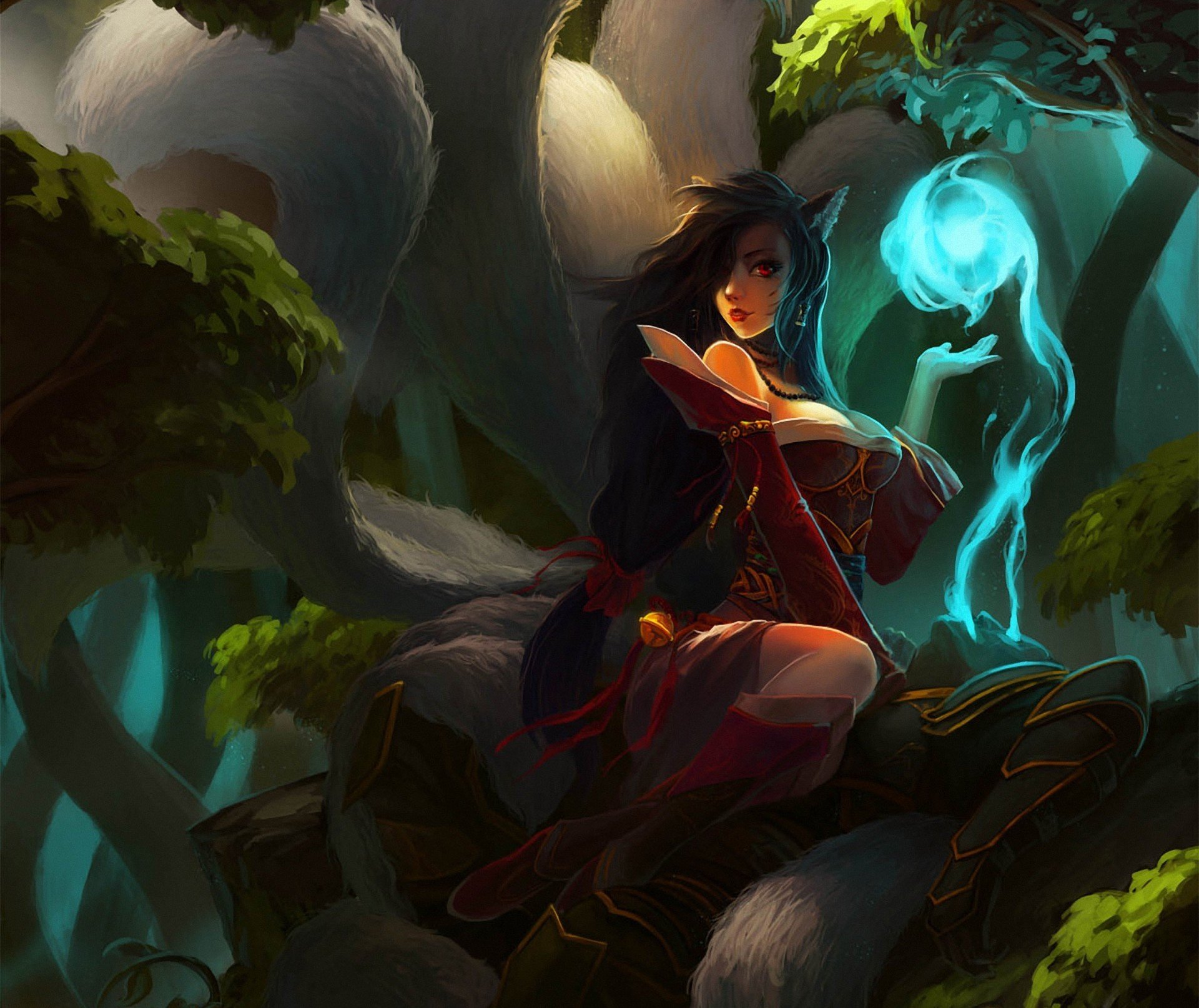 arte kang liu lol liga de leyendas ahri chica orejas colas magia espíritu guerrero cadáver bosque