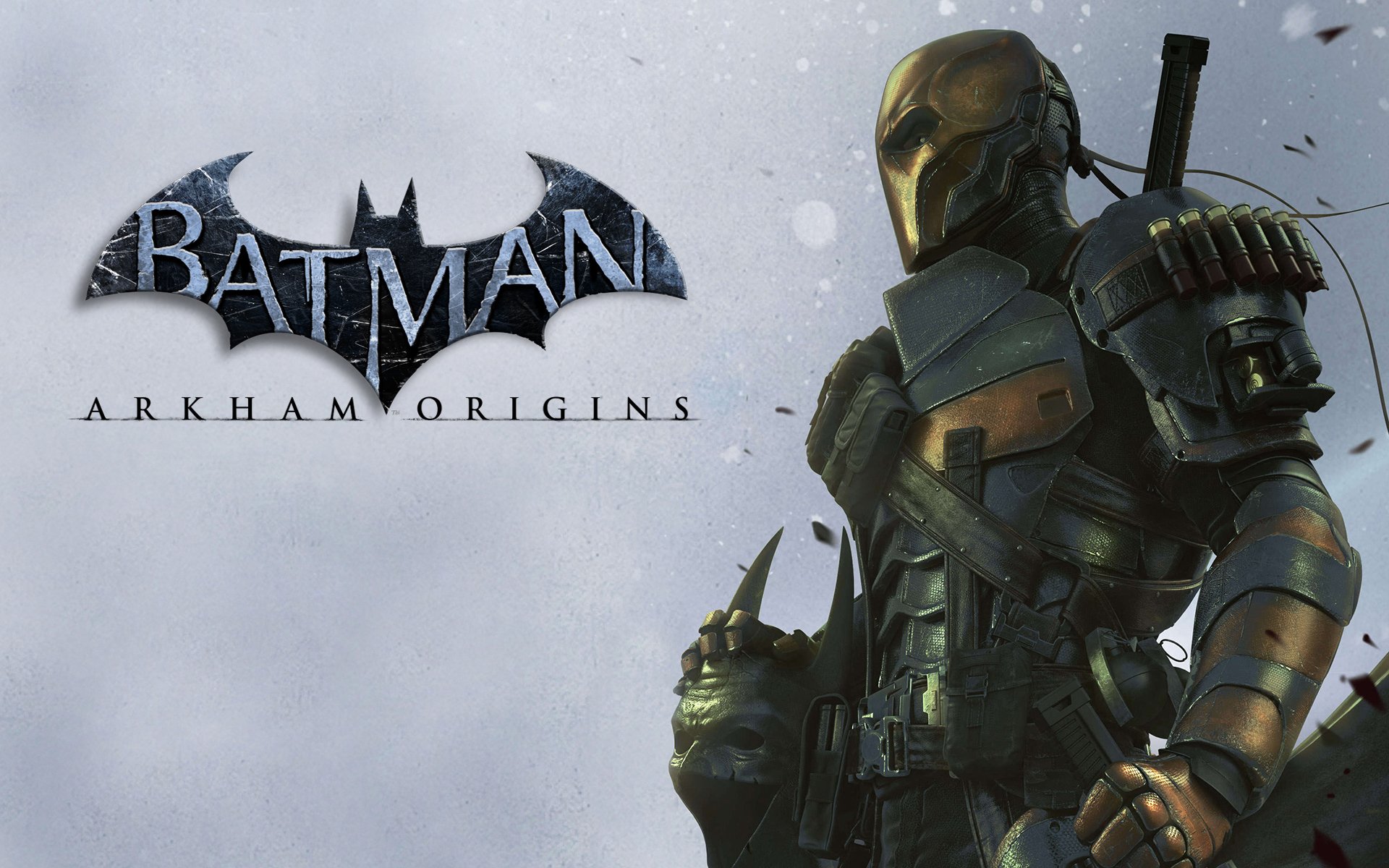 batman: arkham origins batman: arkham annals deathstroke deathstroke slade wilson slade wilson terminator supervillano antihéroe asesino armadura máscara munición espada clip granadas logo wb games montréal warner bros. interactive entertainment