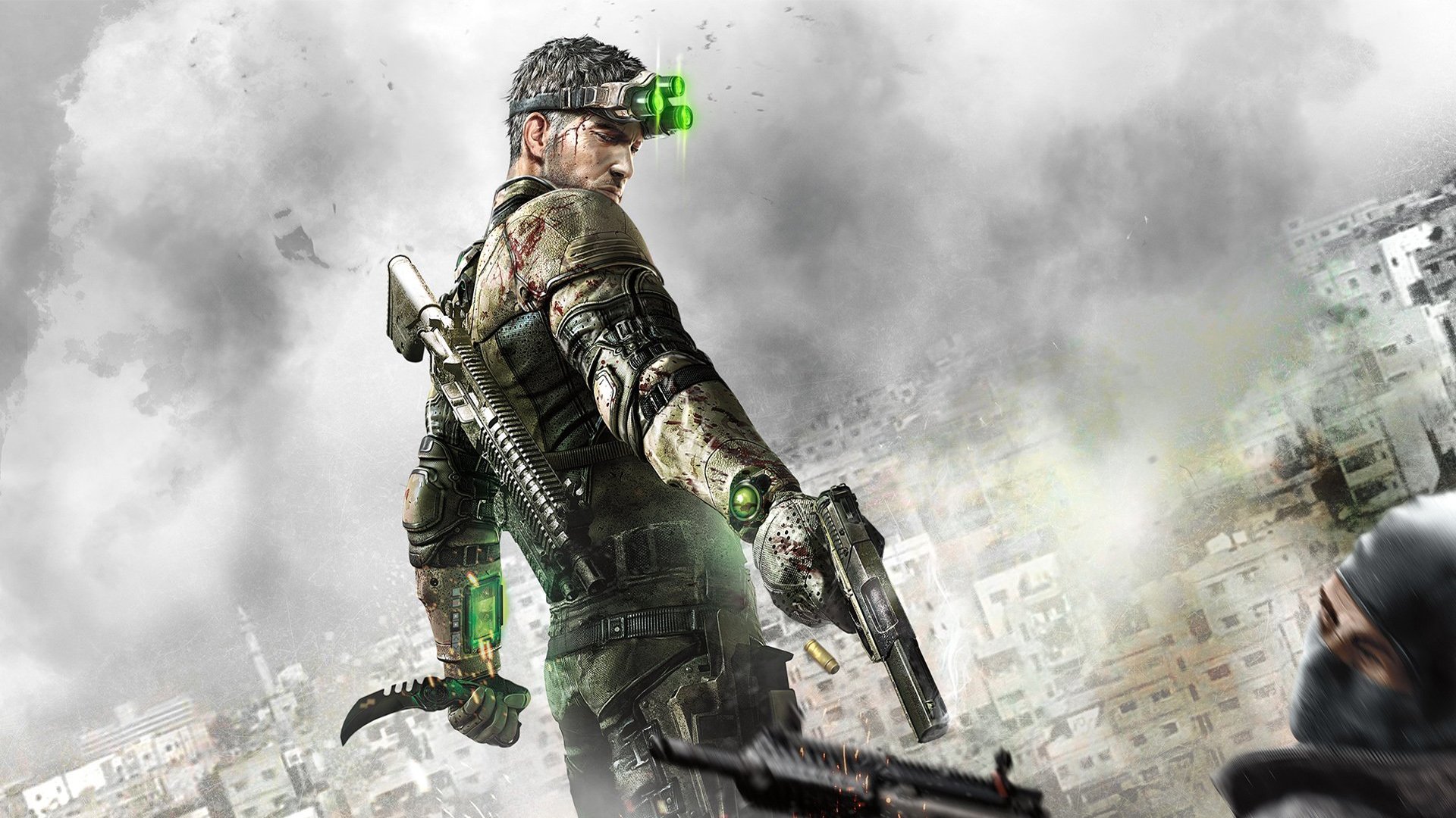 тома клэнси splinter cell : blacklist разделённые ячейки: черный список сэм фишер сэмуэль лео фишер сэмюэл л. фишер агент оружие пистолет автомат гильза дома нож очки ночного видения террорист выстрел тучи экипировка ubisoft toronto