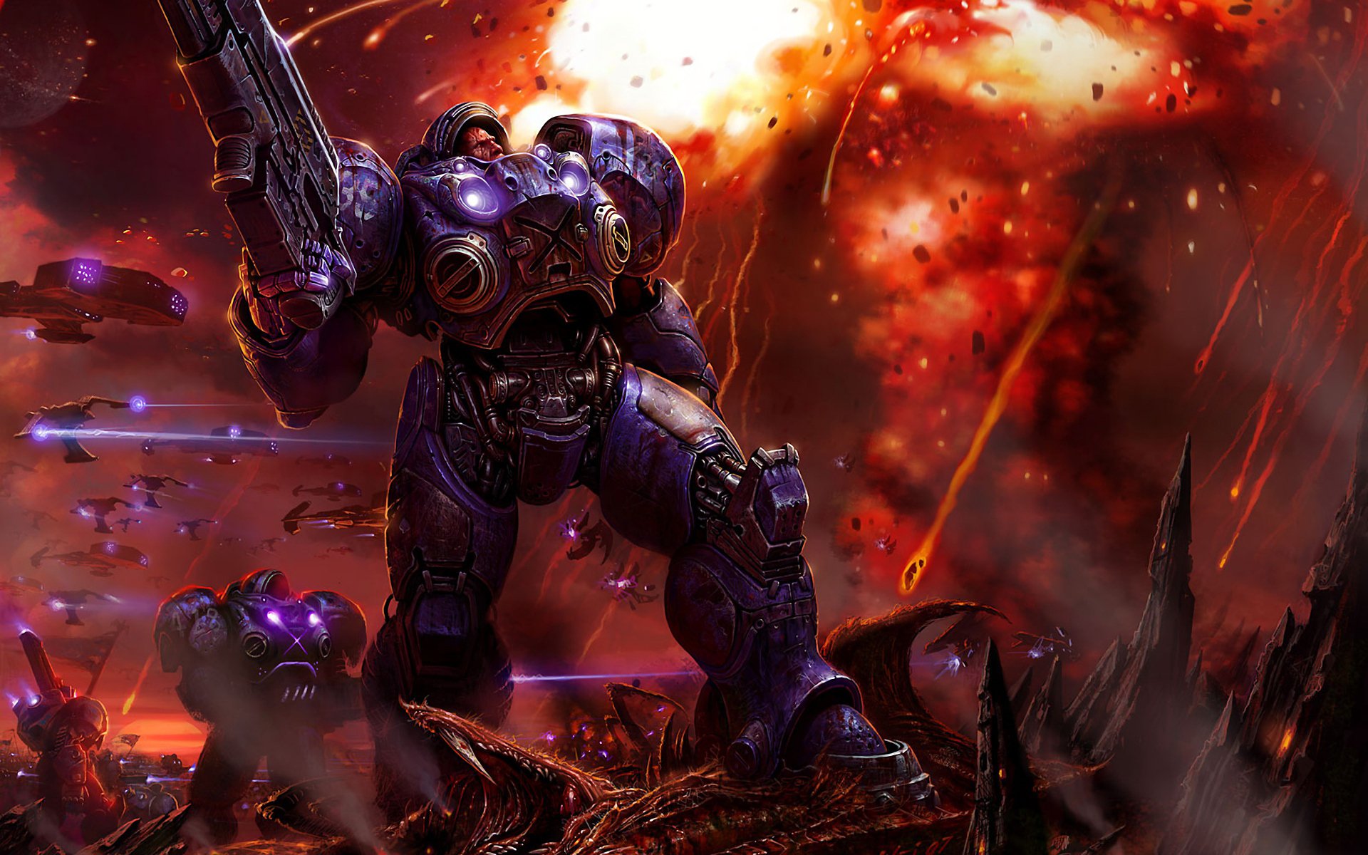 tarcraft terran armas de infantería armadura disparos explosión zerg