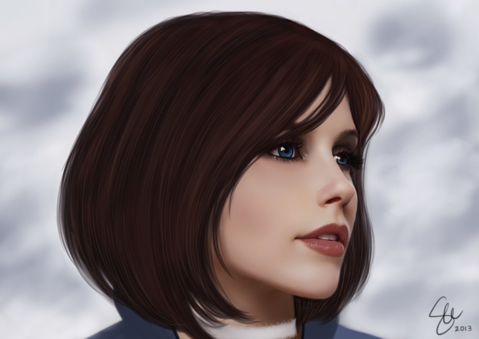 bioshock infinite gioco elizabeth ragazza viso sguardo capelli sfondo cielo nuvole