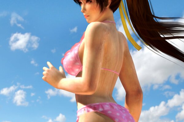 Image d ordinateur d une fille brune en bikini rose