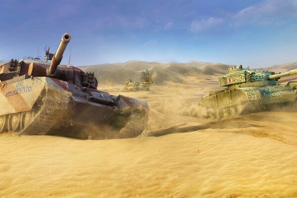 Tanks are shooting in the desert