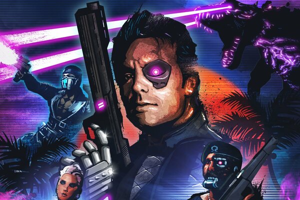 Cyborg mit Waffen aus far cry 3 : blood dragon