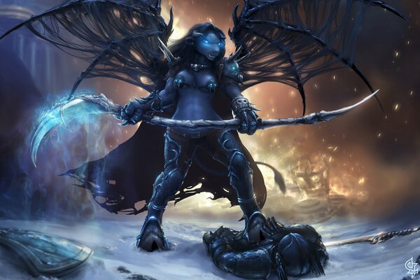 Tauren infuocato con le ali di World of Warcraft