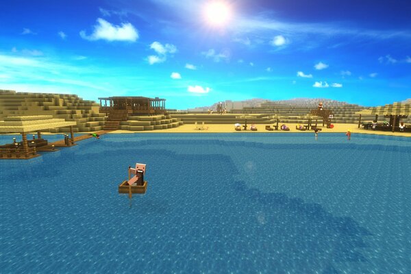 Mundo Minecraft oasis en el desierto