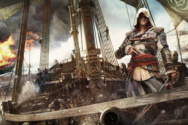 Fantasy image of a pirate on a ship