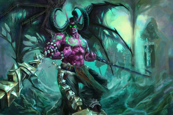 Il demone di Warcraft con gli occhi furiosi