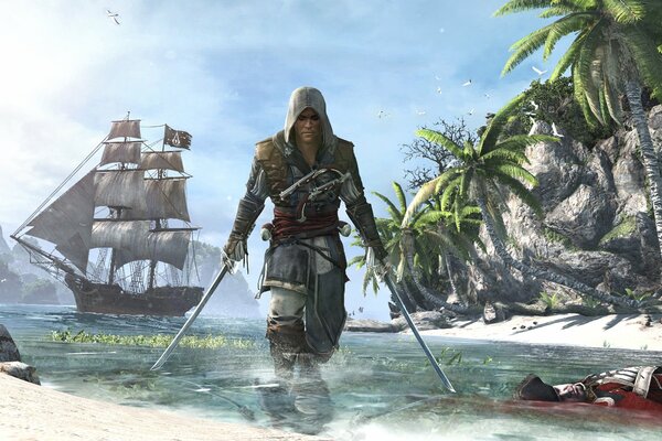 Assassin Creed assassin iv: Black flag. pirate, Edward kenway sur fond de navire