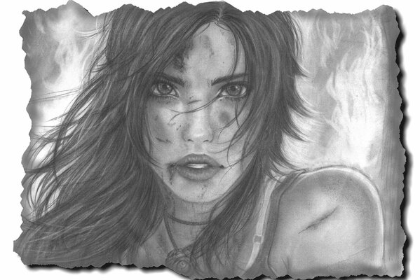 Drawing of Lara Croft with her hair down