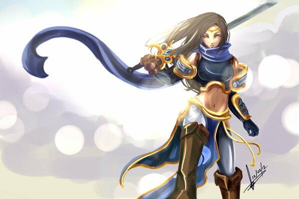 Fille en armure avec une épée de League of Legends