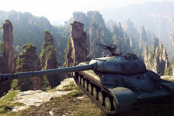 Modern tank on the background of a beautiful landscape