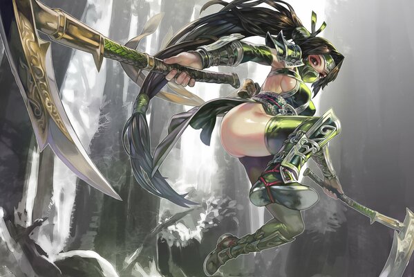 Chica con armas en el salto de liga de leyendas akali