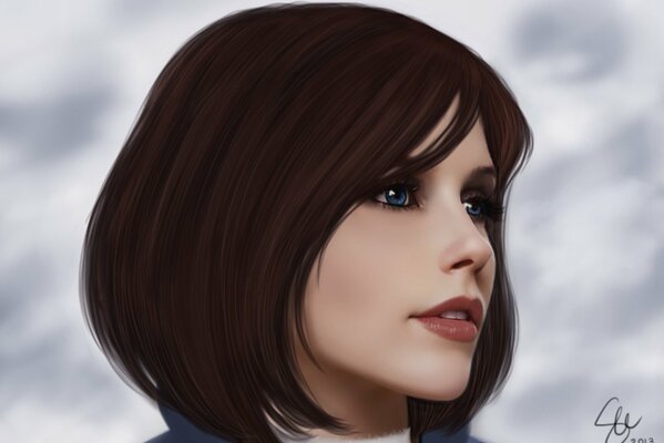 Elizabeth aus dem Spiel Bioshock Infinite vor dem Hintergrund des Himmels