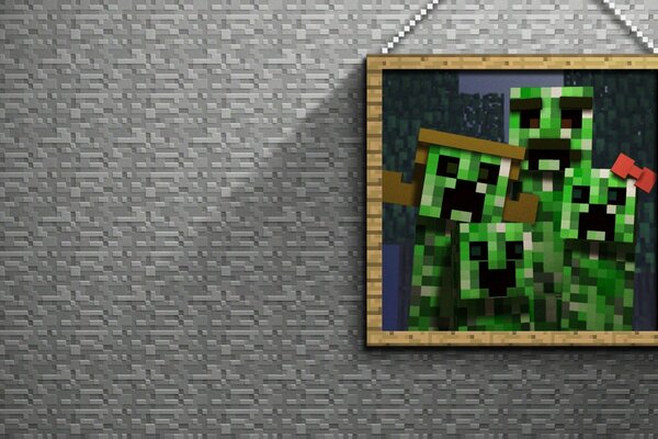 Imagen del juego maincraft en una pared gris