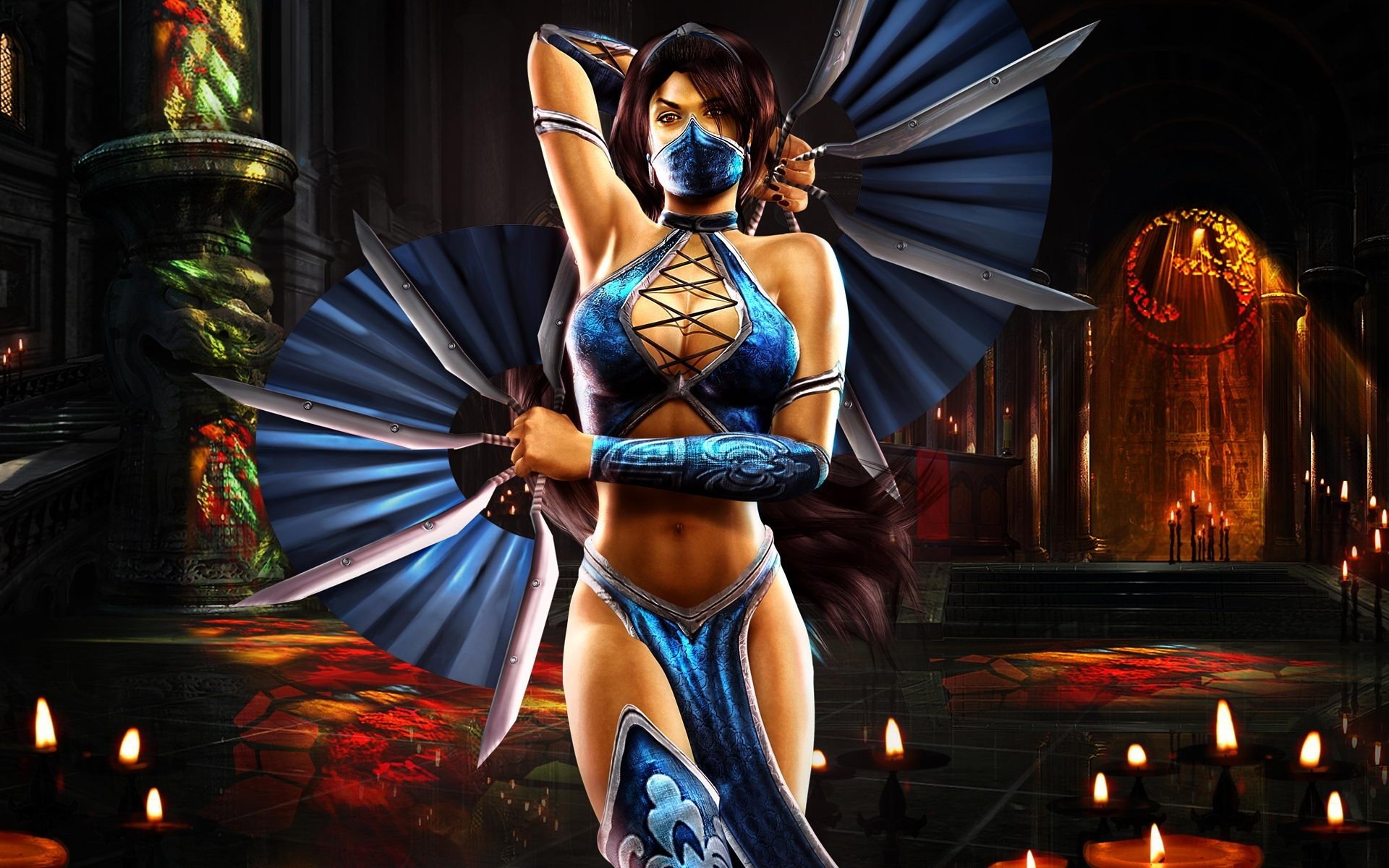 princesse kitana sexy mortal kombat mortal kombat bataille mortelle ventilateur lame bougies
