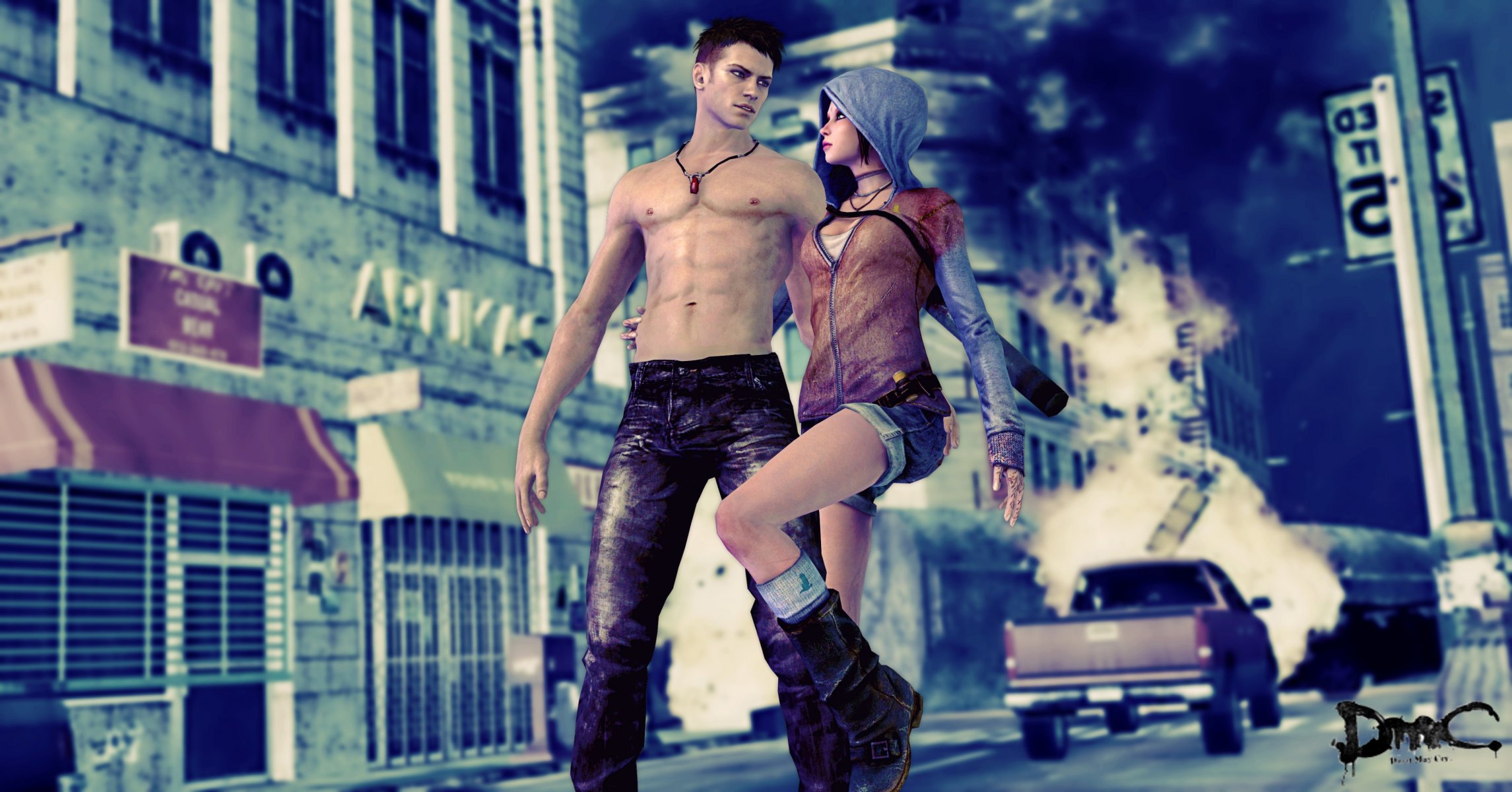 dmc devil may cry 5 kat dante hood shorts jeans view game. city fracture machine