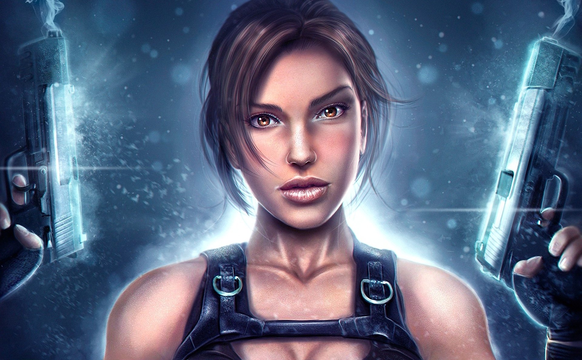 arte tomb raider lara croft ragazza armi pistole