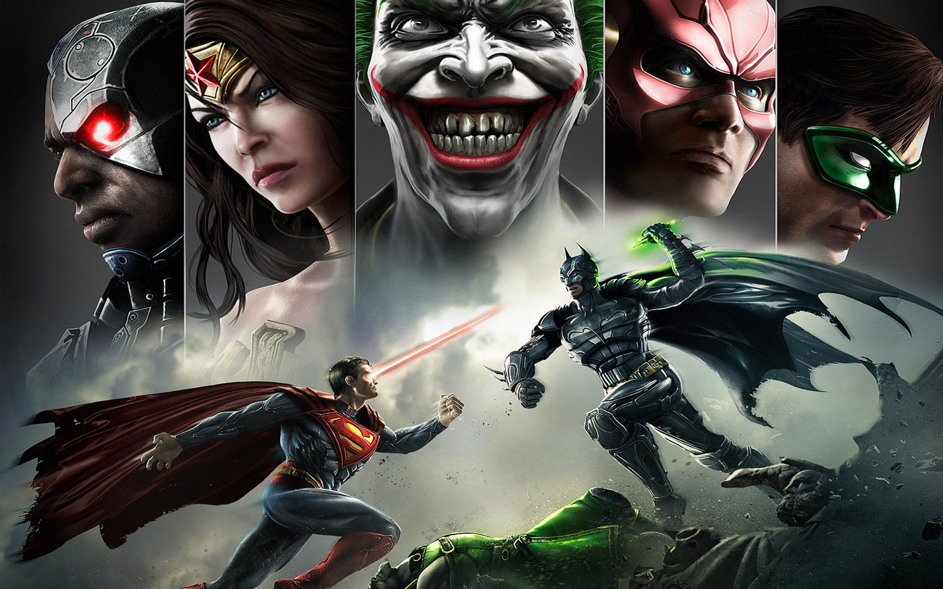 joker sourire batman injustice: dieux parmi nous superman wonder woman green lantern flash