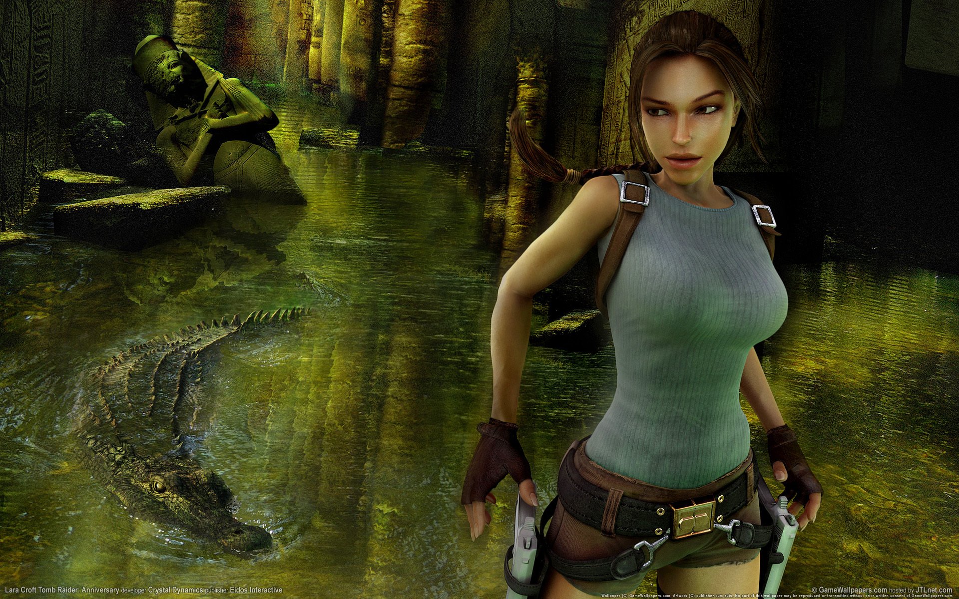 lara croft tomb raider: anniversaire jeux de papier peint fille arme feu crocodile ruines lara croft tomb raider statues