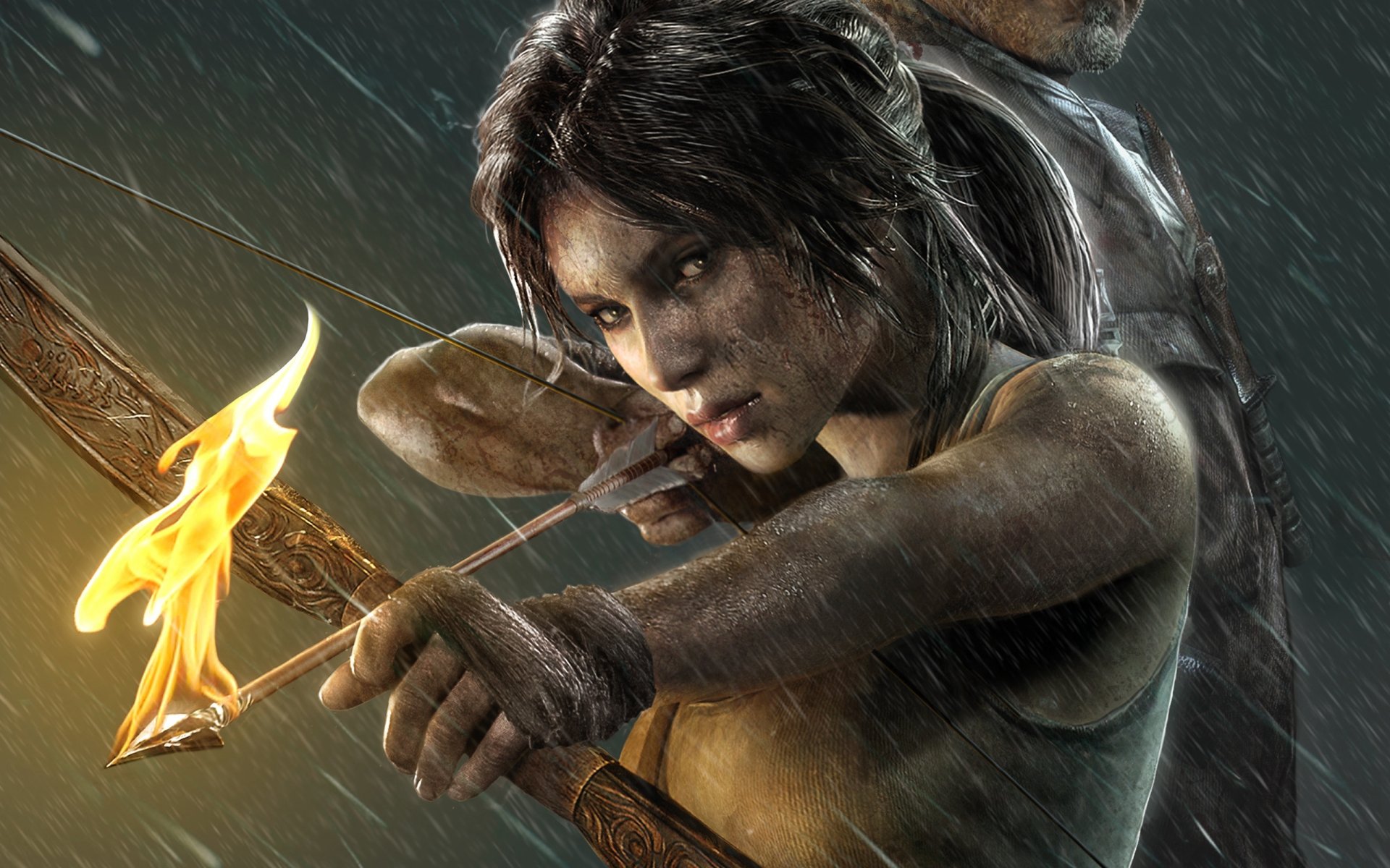 tomb raider lara croft juego chica flecha fuego lluvia