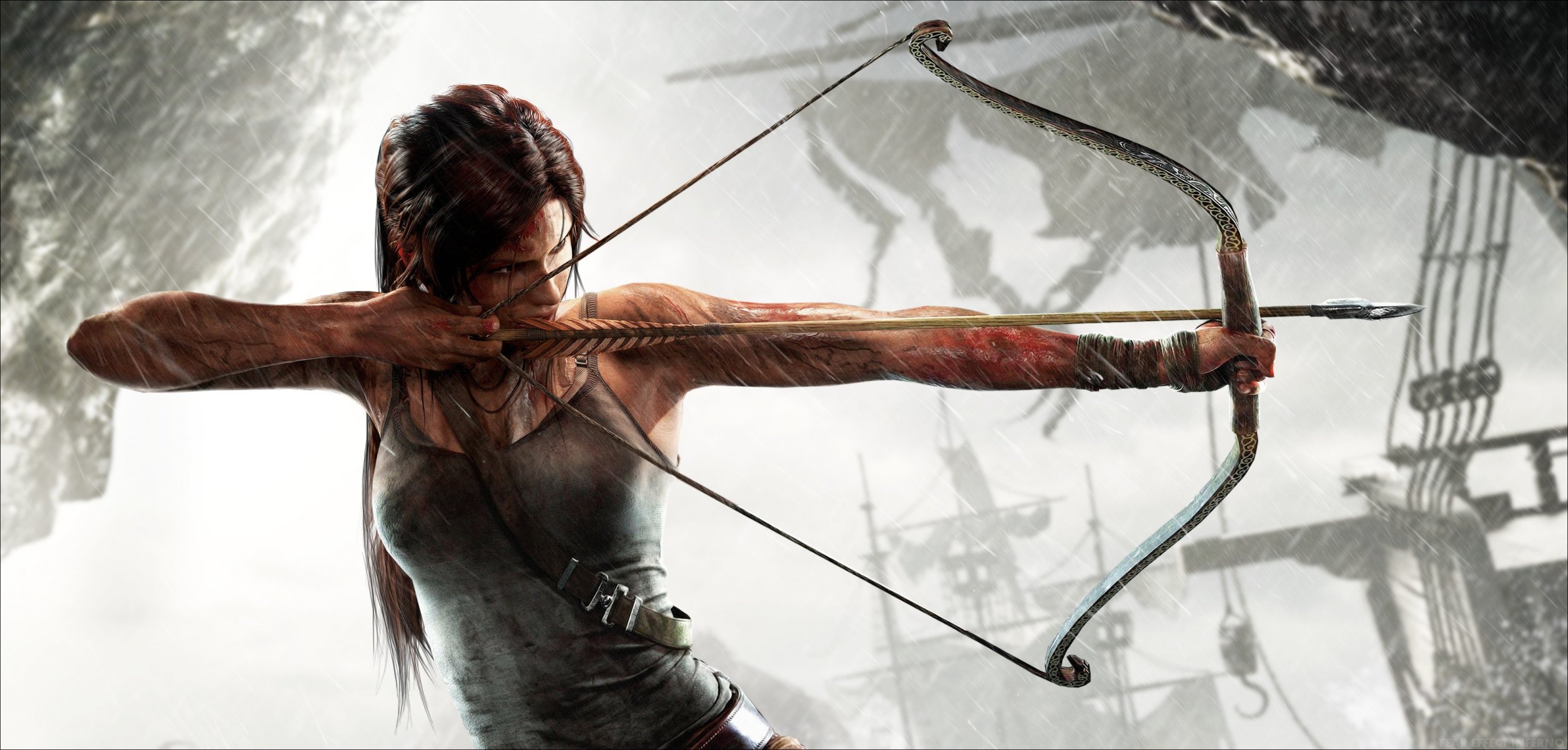 lara croft tomb raider girl bow arrow bowstring